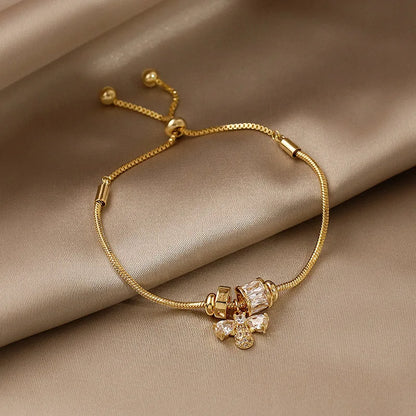 Korean Luxury Zircon Flower Adjustable Bracelet for Women Elegant Love Heart Butterfly Round Shiny Wedding Bracelet Jewelry Gift - D&M Boutique