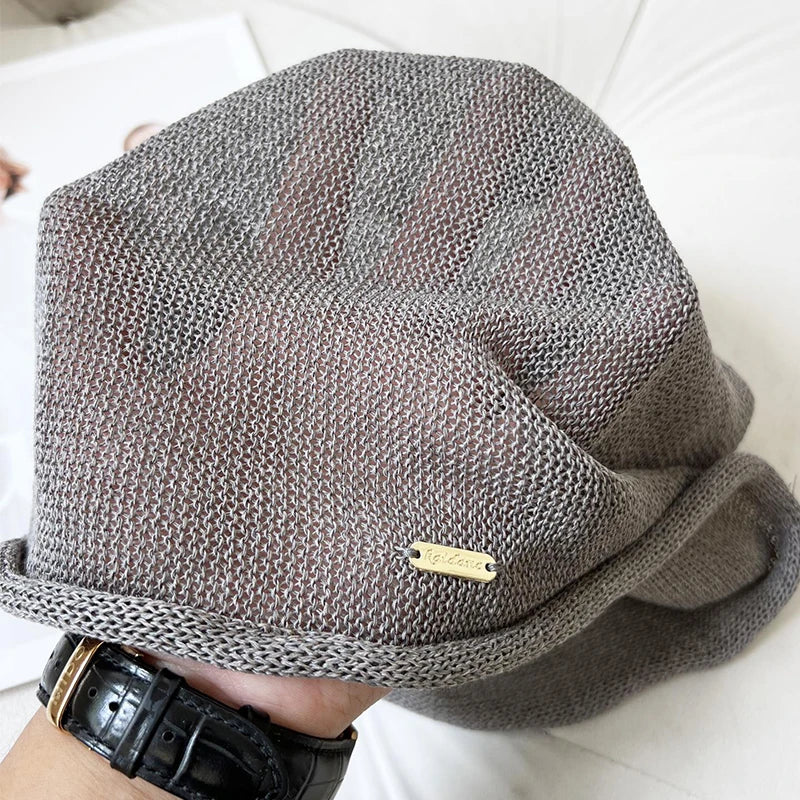 Japanese Fashion Mesh Breathable Linen Beanie Man Woman Casual Elegant Skull Cap Pullover Hats Headscarf Spring Summer Autumn