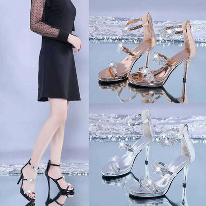 Elegant Glitter High Heel Sandals - Star & Heart Pattern