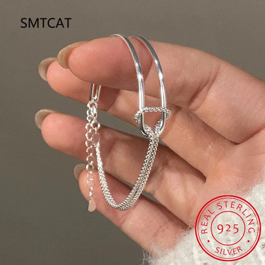 925 Sterling Silver Asymmetric Double Layer Chain Bracelet