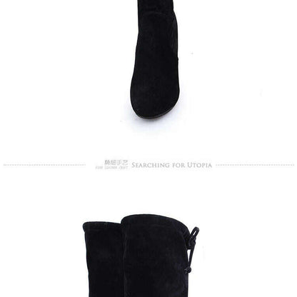 LINLING Faux Suede Over-the-Knee Lace-Up Boots