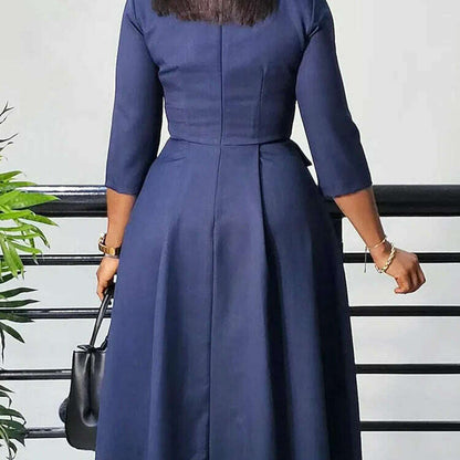 FairyShely 2025 Plus-Size A-Line V-Neck Long Sleeve Dress