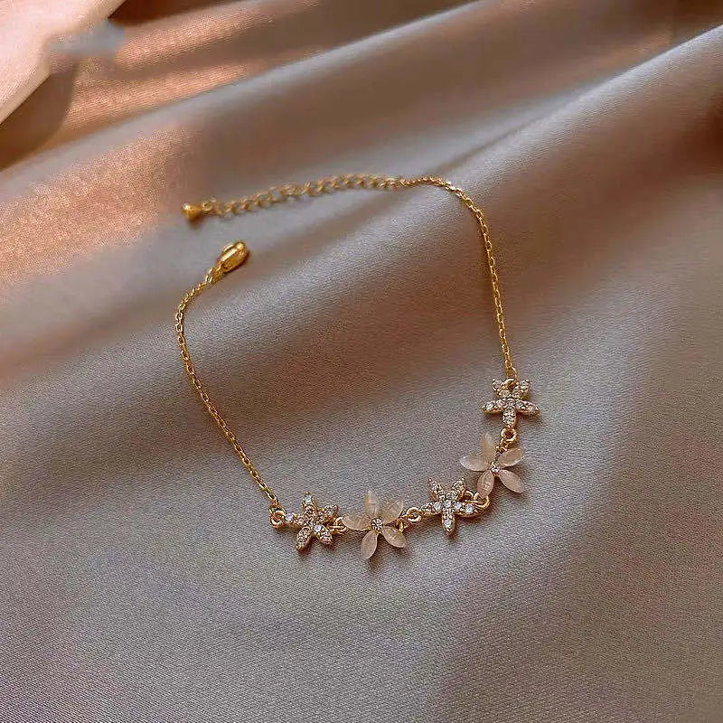 Korean Luxury Zircon Flower Adjustable Bracelet for Women Elegant Love Heart Butterfly Round Shiny Wedding Bracelet Jewelry Gift - D&M Boutique