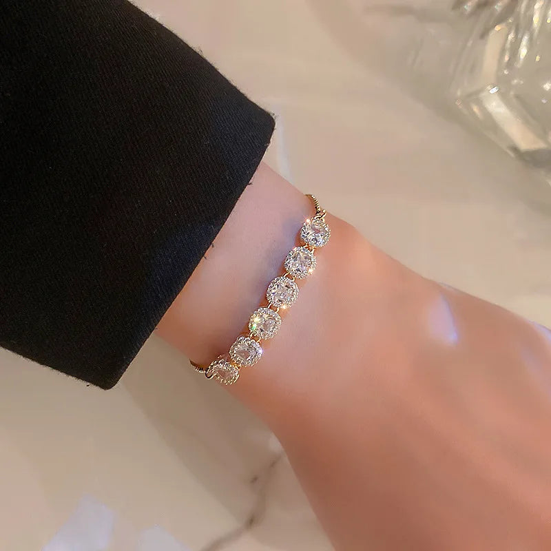 Korean Luxury Zircon Flower Adjustable Bracelet for Women Elegant Love Heart Butterfly Round Shiny Wedding Bracelet Jewelry Gift - D&M Boutique