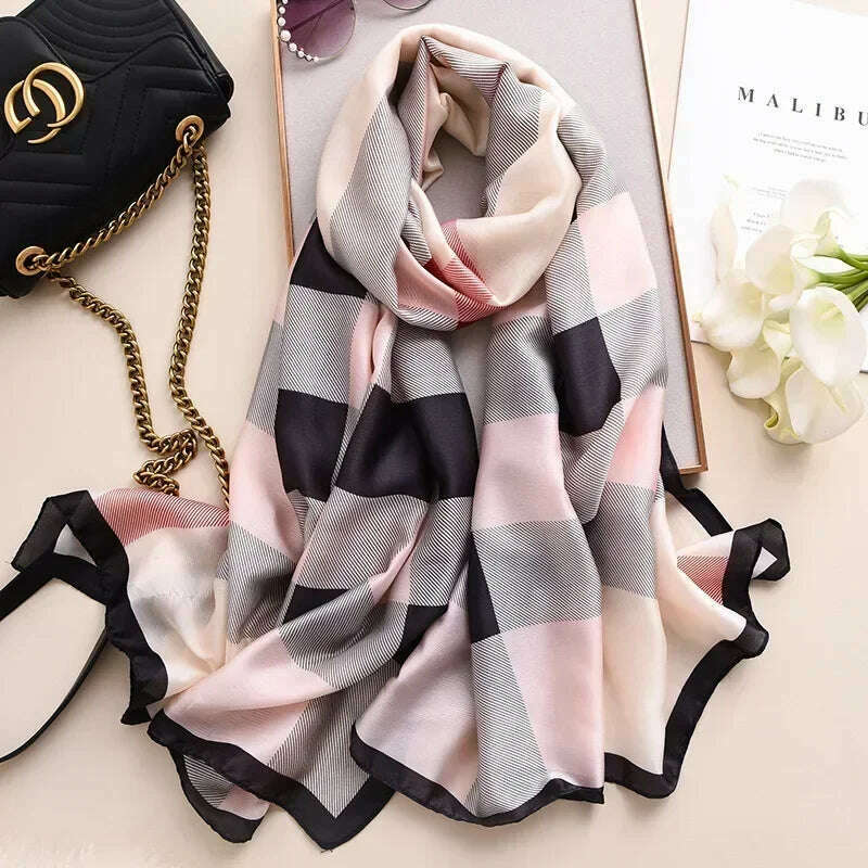 2023 Autumn Winter New Imitated Silk Scarf Women 180*90cm Outdoor Large Size Soft Silky Scarf Beach Long Luxury Scarf Lady Hijab - D&M Boutique