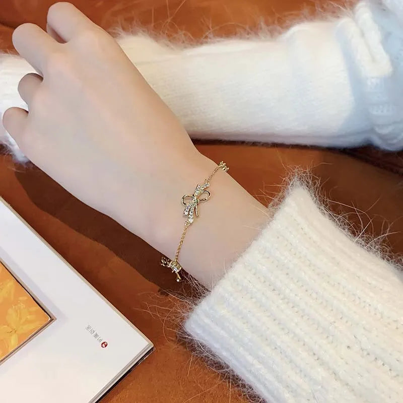 Korean Luxury Zircon Flower Adjustable Bracelet for Women Elegant Love Heart Butterfly Round Shiny Wedding Bracelet Jewelry Gift - D&M Boutique