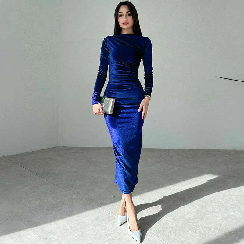 Dulzura 2024 Velvet Long Sleeve Midi Dress for Women