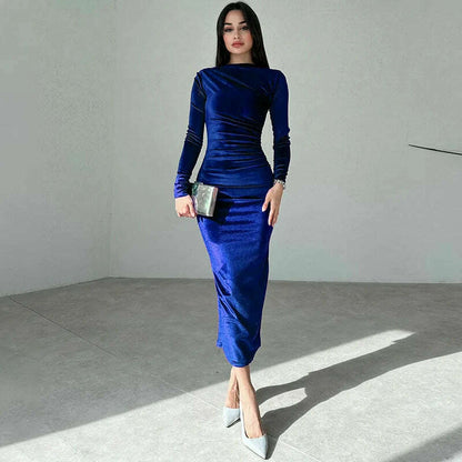 Dulzura 2024 Velvet Long Sleeve Midi Dress for Women