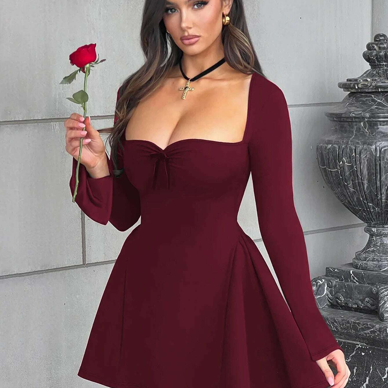 Dulzura Slit Flare Sleeve A-Line Mini Dress