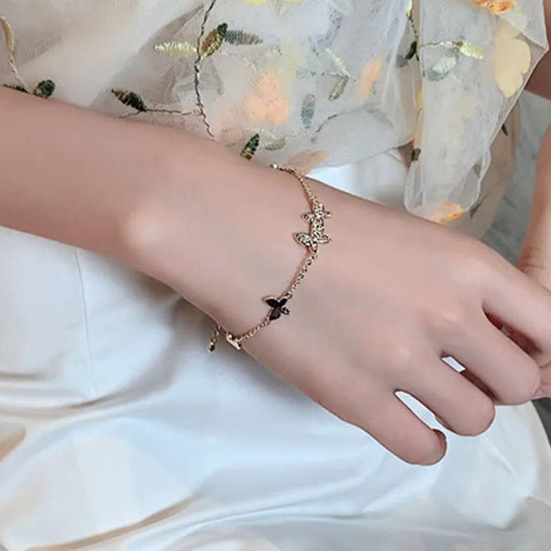 Korean Luxury Zircon Flower Adjustable Bracelet for Women Elegant Love Heart Butterfly Round Shiny Wedding Bracelet Jewelry Gift - D&M Boutique