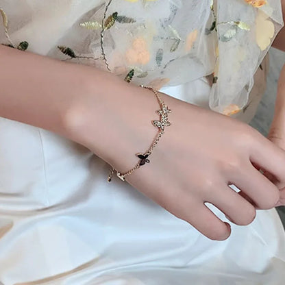 Korean Luxury Zircon Flower Adjustable Bracelet for Women Elegant Love Heart Butterfly Round Shiny Wedding Bracelet Jewelry Gift - D&M Boutique