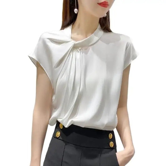 Women’s Acetate Satin Blouse: Elegant Office Top, Chiffon - D&M Boutique