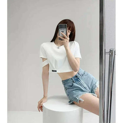 Sweet & Spicy Short Sleeve T-Shirt: Loose, Hollow Out Top - D&M Boutique 