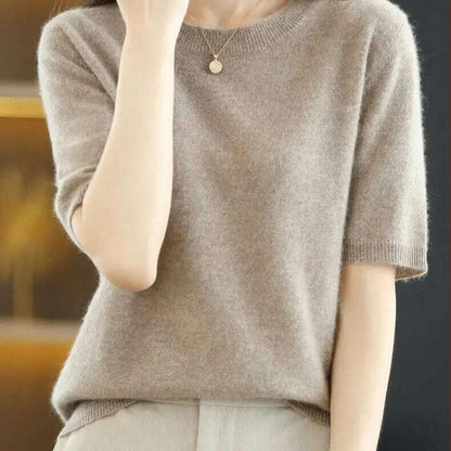 New Short-Sleeved Knit T-Shirt Women O-Neck Pullover Top - D&M Boutique 