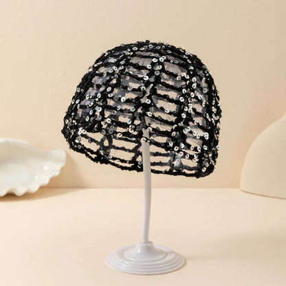 Fashion Vintage Sequined Hollow Pullover Hats Women Spring Summer Travel Photo Atmosphere Versatile Casual Y2K Knit Beanie Hat
