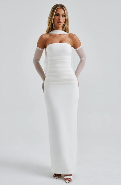 Mozision Scarf Collar Strapless Sexy Maxi Dress For Women Fashion Off-shoulder Backless Bodycon Club Party Long Dress Elegant