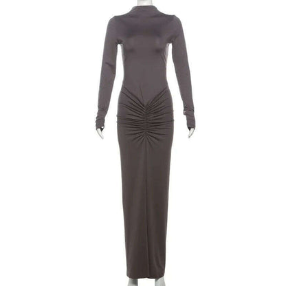 TOSSY Pleated High-Waist Maxi Dress