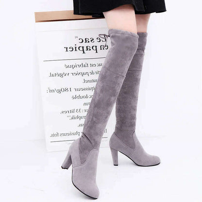 LINLING Faux Suede Over-the-Knee Lace-Up Boots