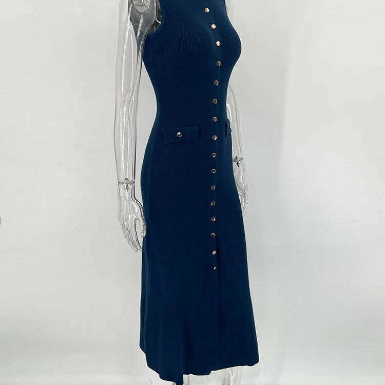 TARUXY Elegant Sleeveless Ribbed Knitwear Long Dress