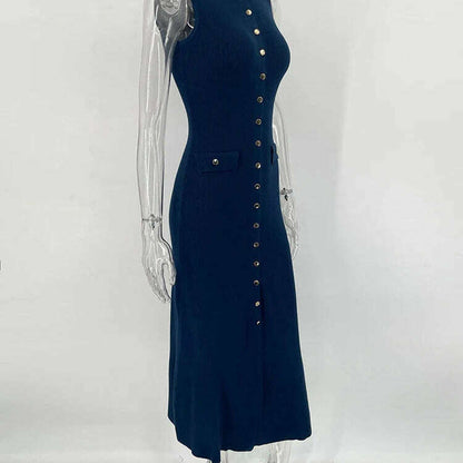 TARUXY Elegant Sleeveless Ribbed Knitwear Long Dress