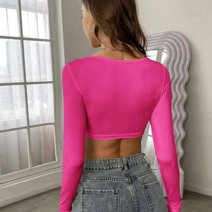 White Long Sleeve Crop Top: Y2K Corset, Knitted Elastic Tee - D&M Boutique 