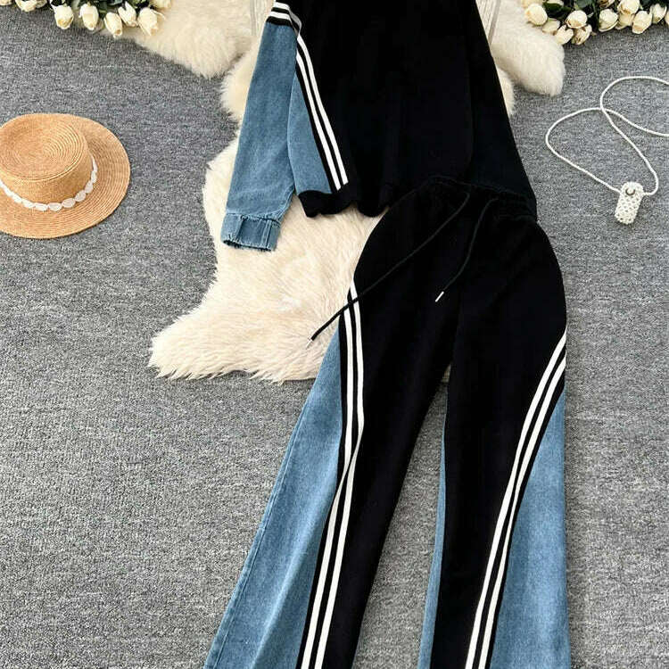 SINGREINY Autumn Casual 2-Piece Set, O-Neck Top & Drawstring Pants - D&M Boutique