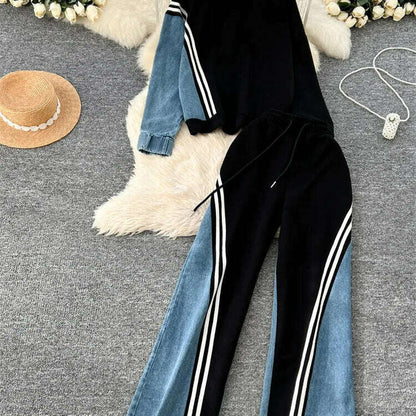 SINGREINY Autumn Casual 2-Piece Set, O-Neck Top & Drawstring Pants - D&M Boutique