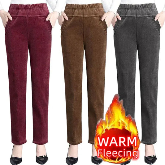 Thin & Plush Fleece Corduroy Pants – High Waist, Warm & Casual - D&M Boutique