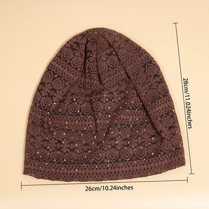 Women Fashion Lace Beanies Cap Rhinestone flower lace breathable spring summer beanie caps