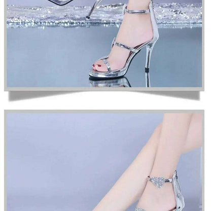 Elegant Glitter High Heel Sandals - Star & Heart Pattern