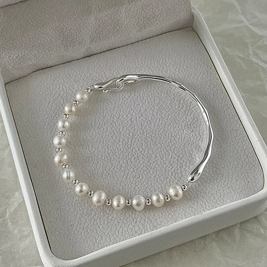 Vintage 925 Sterling Silver Pearl Bracelet for Women