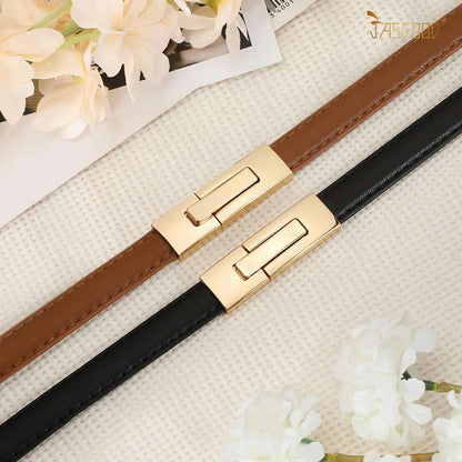 High-Quality Genuine Leather Women’s Belt with Golden Lock Buckle