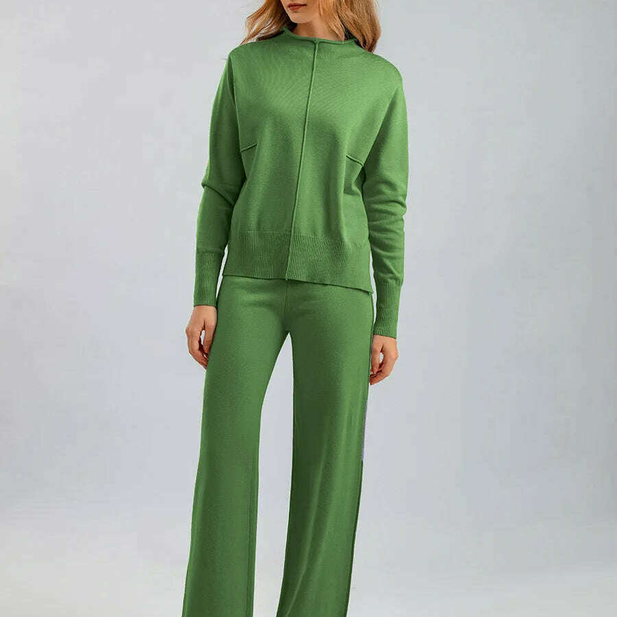Winter Women's Knit Tracksuit, High Collar Pullover & Pants - D&M Boutique