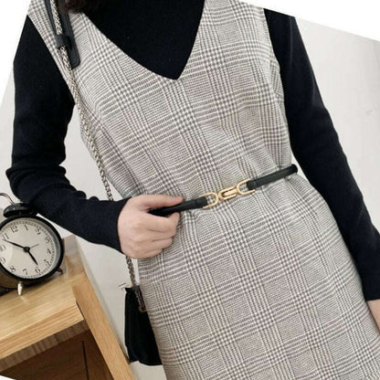 New Fashion Leather Thin Belt for Women with Metal Buckle