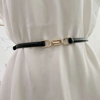 New Fashion Leather Thin Belt for Women with Metal Buckle
