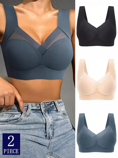 2 PCS Seamless Bra Set: Large Size, No Steel Ring, Comfortable - D&M Boutique