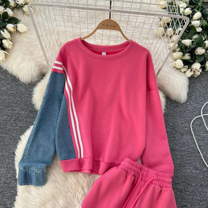 SINGREINY Autumn Casual 2-Piece Set, O-Neck Top & Drawstring Pants - D&M Boutique