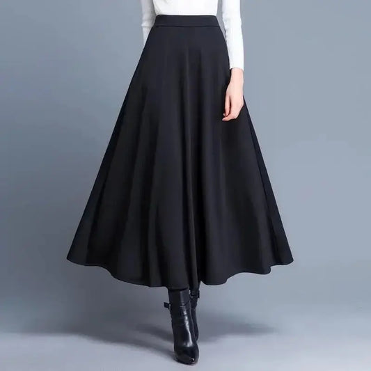 Autumn & Winter Woolen A-Line Skirt – High Waist, Big Hem - D&M Boutique