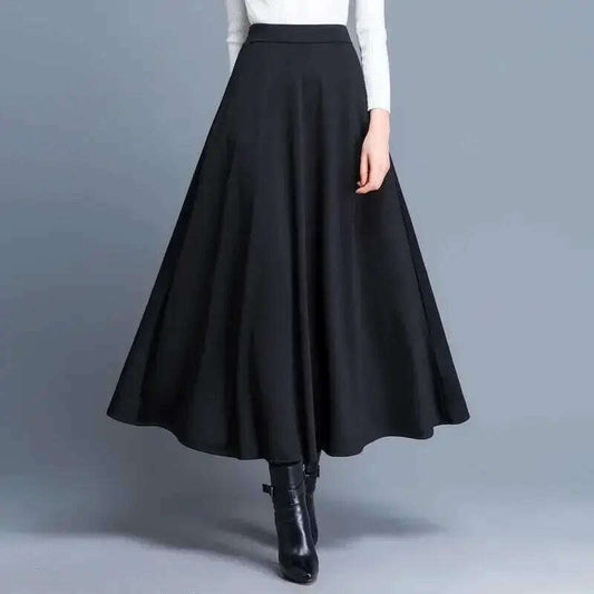 Autumn & Winter Woolen A-Line Skirt – High Waist, Big Hem