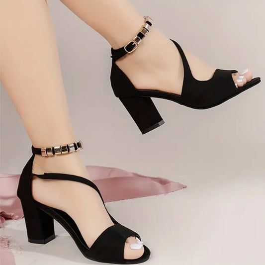 Women Beaded Sandals High Heels Chunky Shoes Fashion Ankle Buckle Shoes Summer New Brand 2024 Walking Elegant Zapatos Mujer