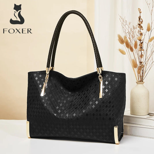 FOXER Genuine Leather Handbag Winter Luxury Shoulder Tote