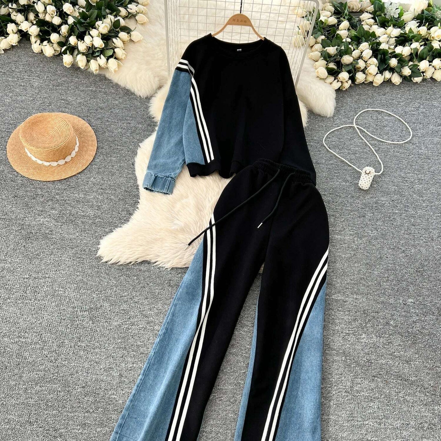 SINGREINY Autumn Casual 2-Piece Set, O-Neck Top & Drawstring Pants - D&M Boutique