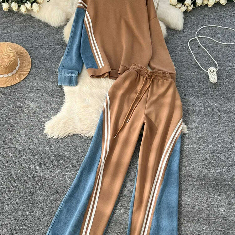 SINGREINY Autumn Casual 2-Piece Set, O-Neck Top & Drawstring Pants - D&M Boutique