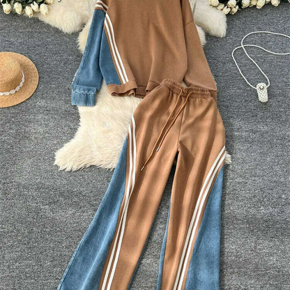 SINGREINY Autumn Casual 2-Piece Set, O-Neck Top & Drawstring Pants - D&M Boutique