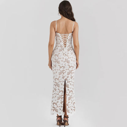 Suninheart Winter Women's Evening Dress Elegant 2025 Lace Up Long Maxi Dresses For Special Occasions White Prom Party Dress