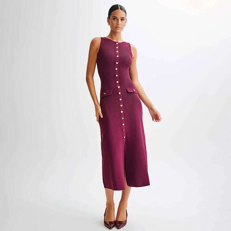 TARUXY Elegant Sleeveless Ribbed Knitwear Long Dress