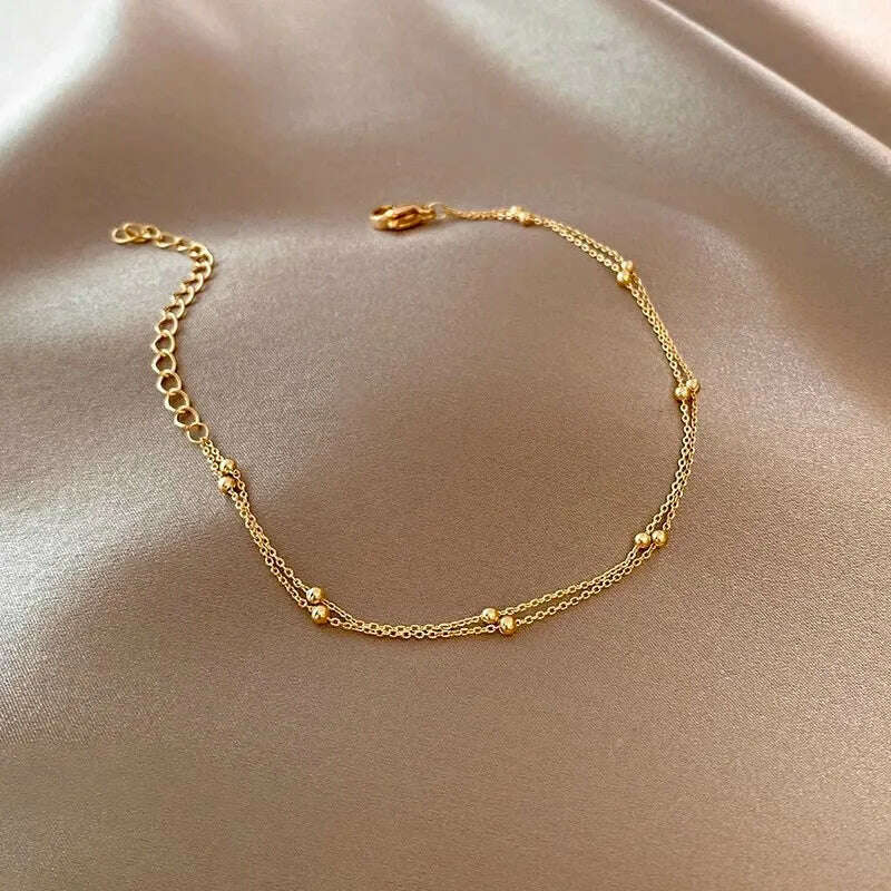 Fashionable 925 Sterling Silver Gold Small Round Bead Bracelet For Women's Retro Double-Layer Bracelet Birthday Jewelry Gift - D&M Boutique