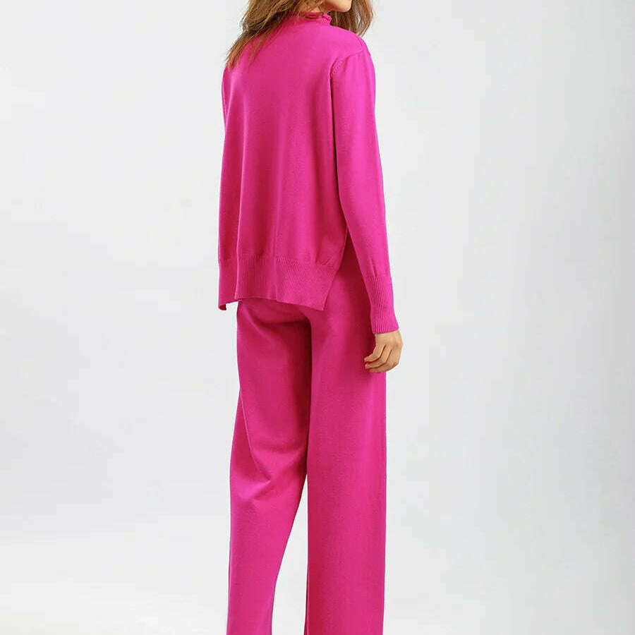 Winter Women's Knit Tracksuit, High Collar Pullover & Pants - D&M Boutique