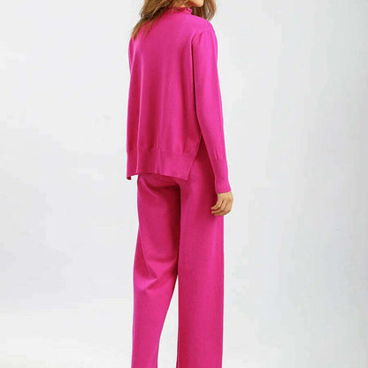 Winter Women's Knit Tracksuit, High Collar Pullover & Pants - D&M Boutique