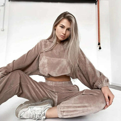 2025 Autumn Winter Women's Velvet Hoodie & Elastic Pants Set